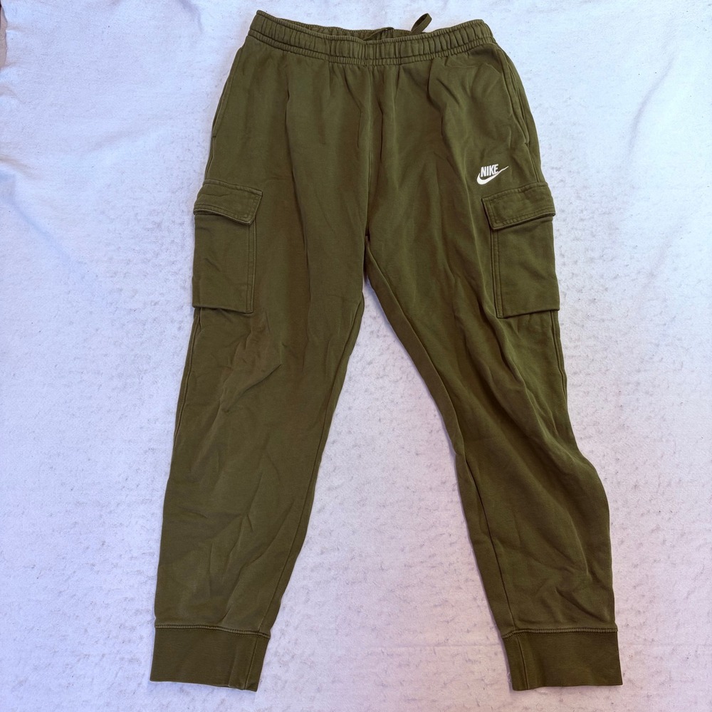 Nike Cargo Joggers Mens Large Olive Green Fleece Tapered Sweatpants